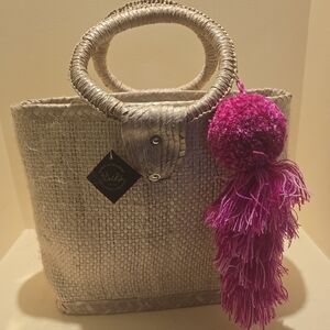 By Del Rio  Chic Woven Handbag With PINK Tassel NWT